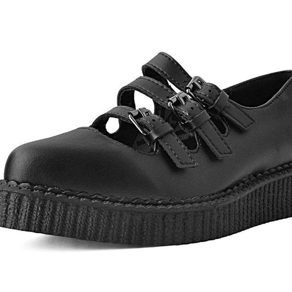 T.U.K Shoes - T.U.K. Black TUKskin Pointed 3-Strap Mary Jane Womens Size 8